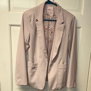 Candie’s size M Dusty Pink Open front Blazer Jacket pockets floral lining EUC